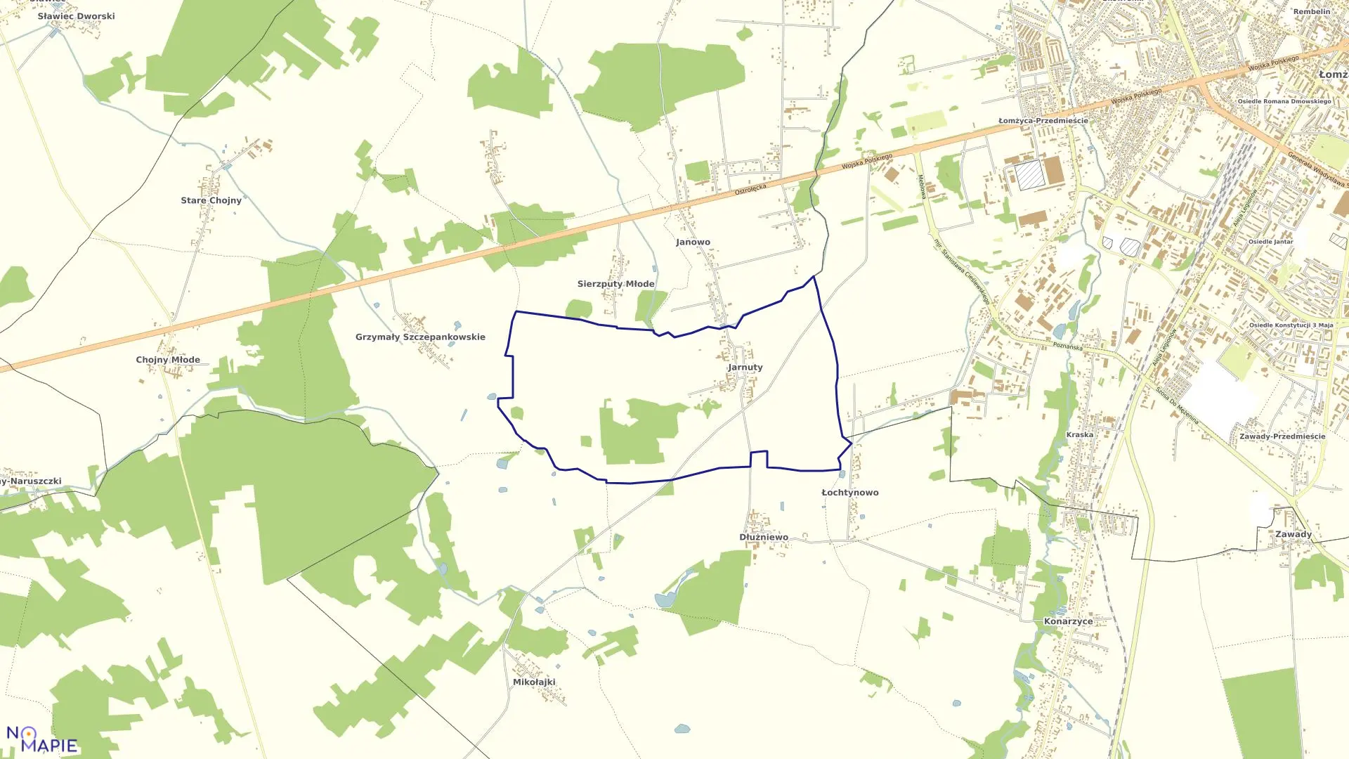 Mapa obrębu Jarnuty Gm. Łomża w gminie Łomża