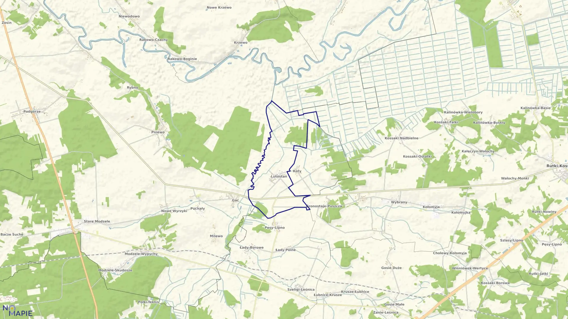 Mapa obrębu Lutostań w gminie Łomża