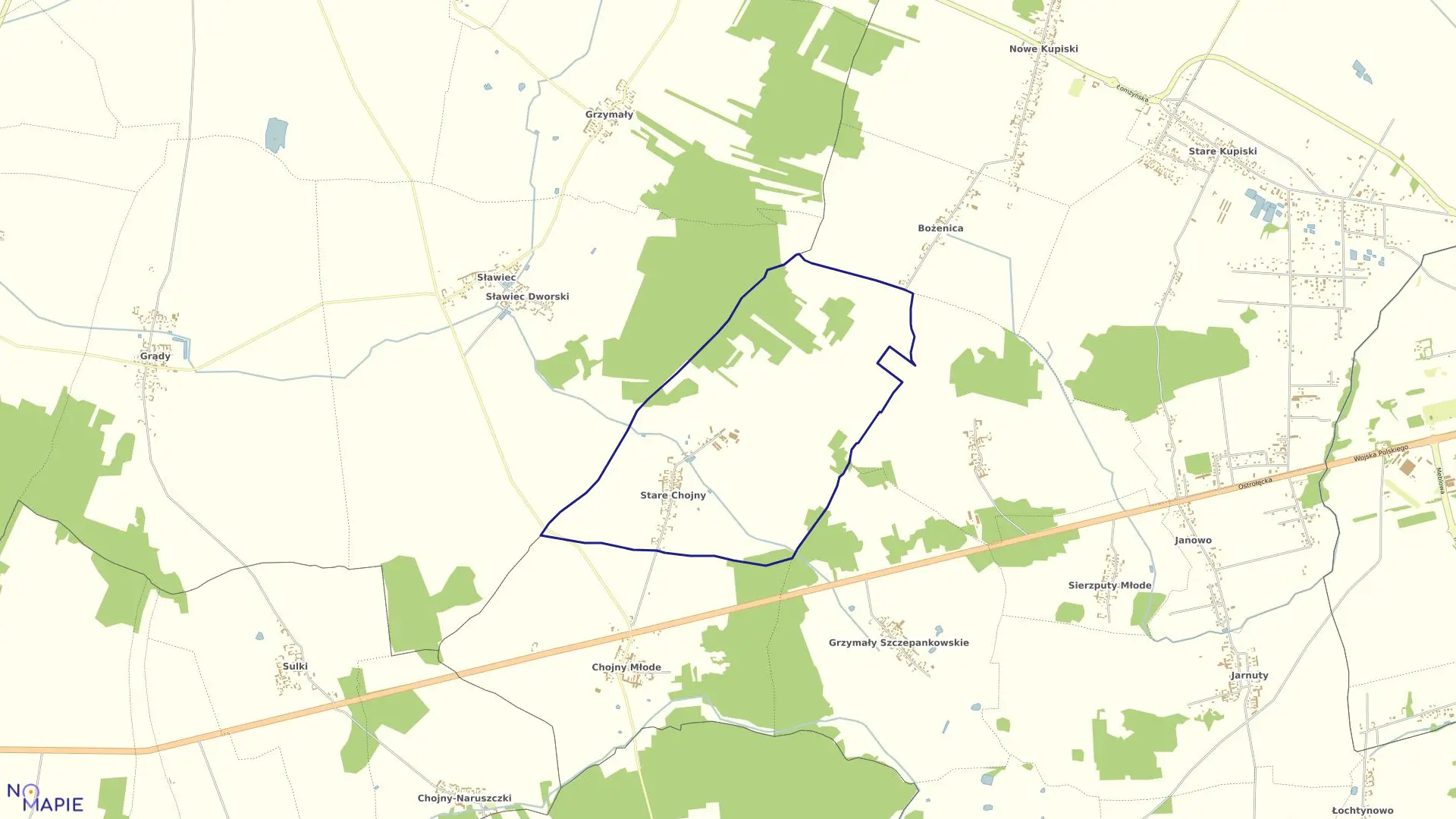 Mapa obrębu Stare Chojny w gminie Łomża