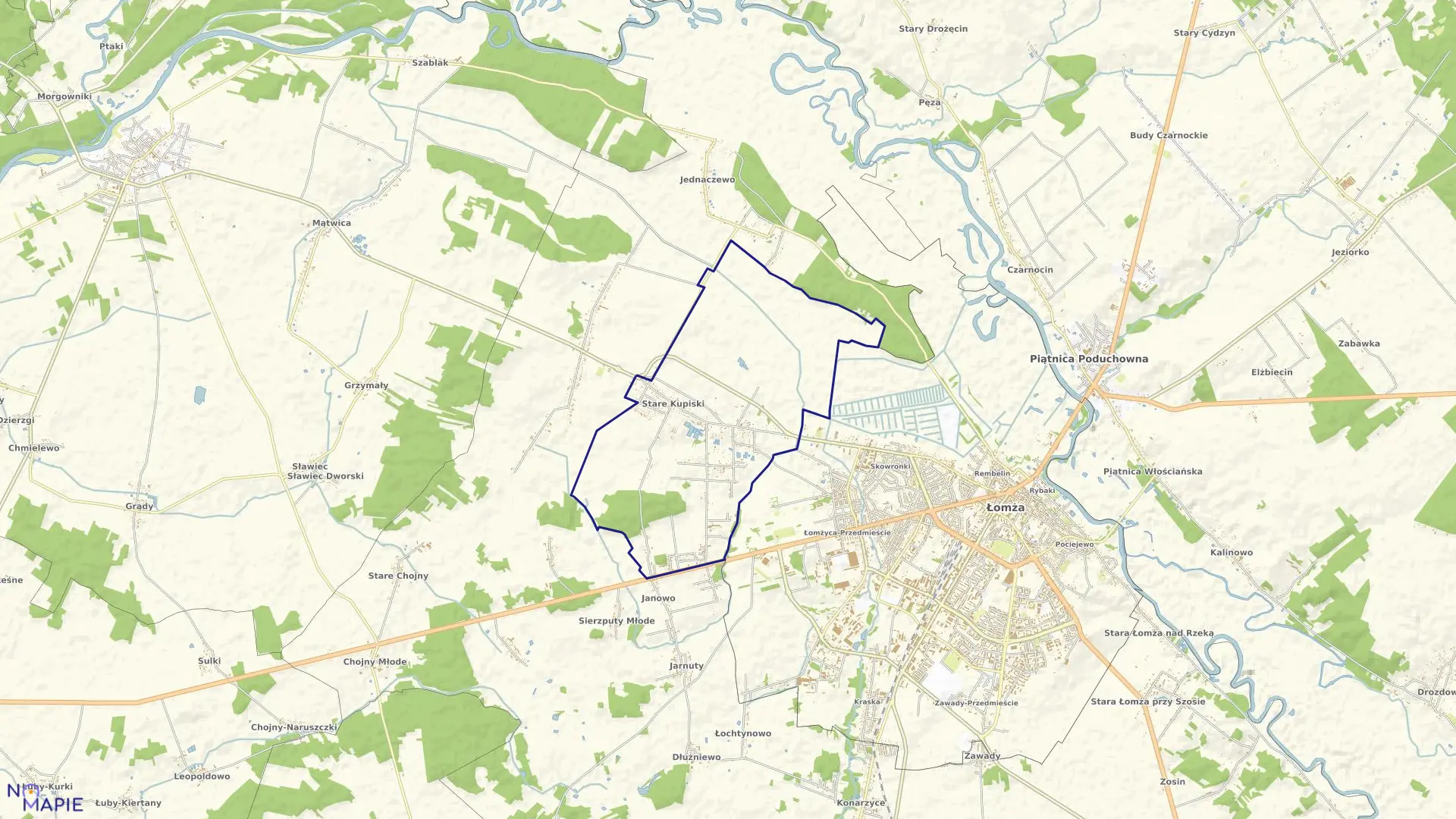 Mapa obrębu Stare Kupiski w gminie Łomża