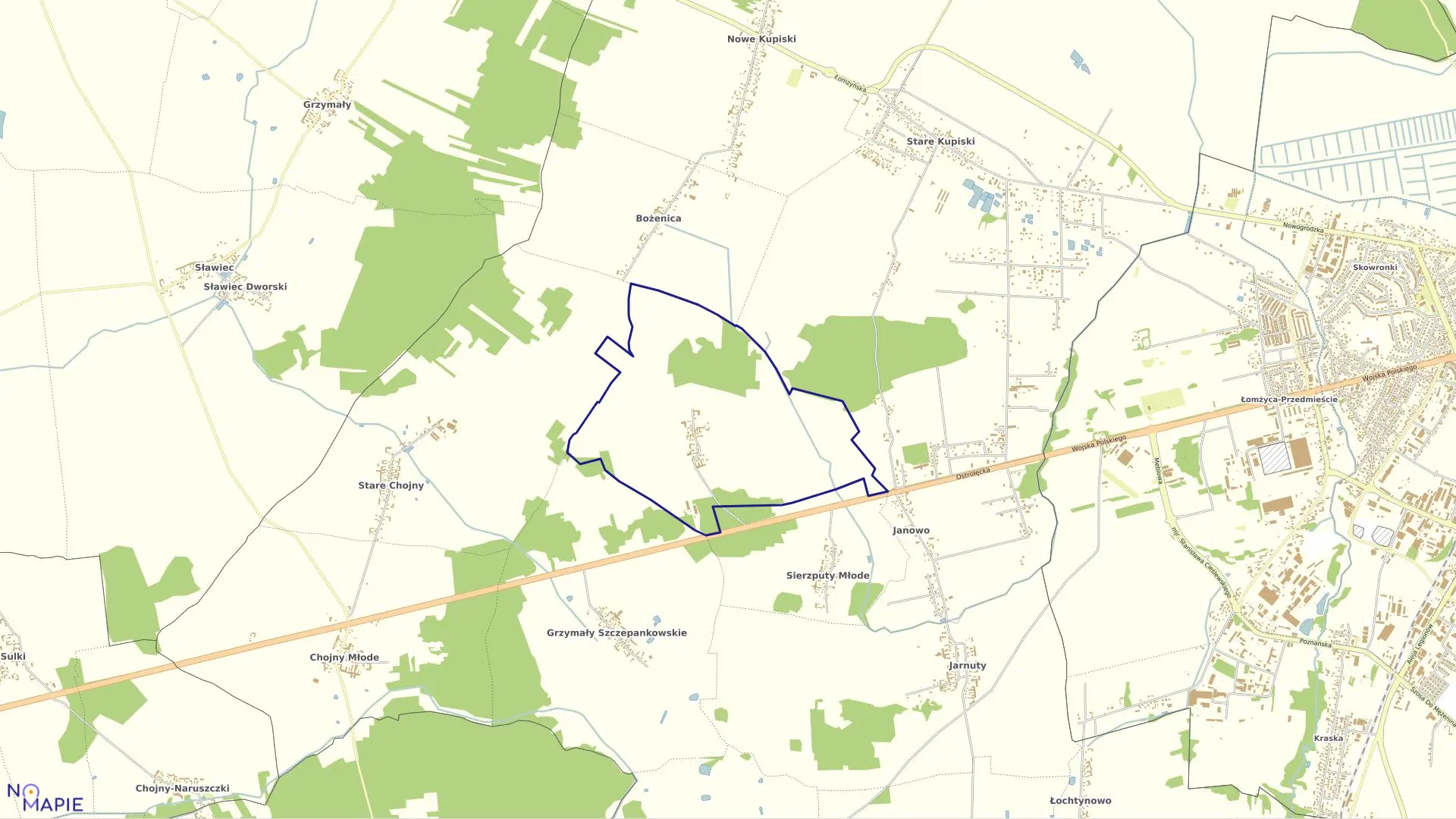 Mapa obrębu Stare Sierzputy w gminie Łomża